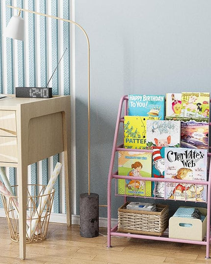 aboxoo Kids Bookshelf Small Toddler Freestanding for Children Room 18 inches Metal Bookcase Toy Organizer Pink Stable Bookcase Bookstore Library Book Unit Storage for Small Place - LeafyLoom