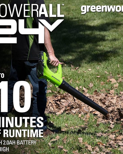 Greenworks 24V Axial Blower (100 MPH / 330 CFM), 2.0Ah Battery and Charger - LeafyLoom