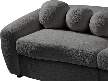 Seater Sofa&Couch Modern Cloud Curved Sofa Comfy Boucle Couch, Luxury 3 Teddy Fabric Upholstered Leisure Deap Seat Sectional Sofá with 5 Decorative Throw Pillows for Living Room, 87.7", Grey-338 - LeafyLoom