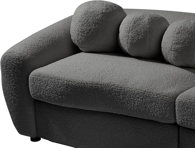 Seater Sofa&Couch Modern Cloud Curved Sofa Comfy Boucle Couch, Luxury 3 Teddy Fabric Upholstered Leisure Deap Seat Sectional Sofá with 5 Decorative Throw Pillows for Living Room, 87.7", Grey-338 - LeafyLoom