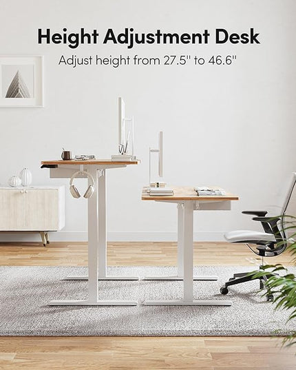 BANTI Electric Standing Desk with Drawer, Adjustable Height Sit Stand Up Desk, Home Office Desk Computer Workstation, 48x24 Inches, Ligh Vintage Brown - LeafyLoom