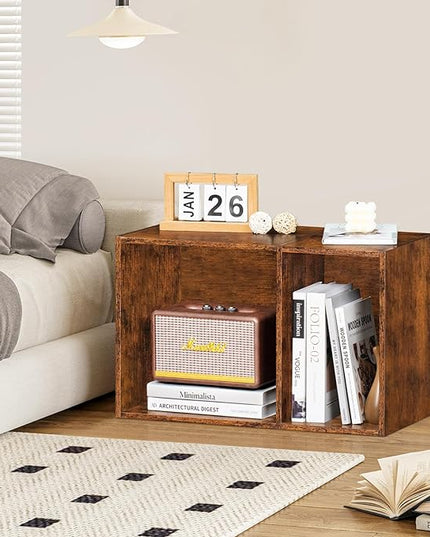 LEYAOYAO 2 Cube Bookshelf,Brown Record Player Stand Holds up to 100 Albums, Mini Wood Book Shelf Storage Organizer,Turntable Stand with Vinyl Storage Cabinet, Narrow Open Bookcase for Small Spaces - LeafyLoom