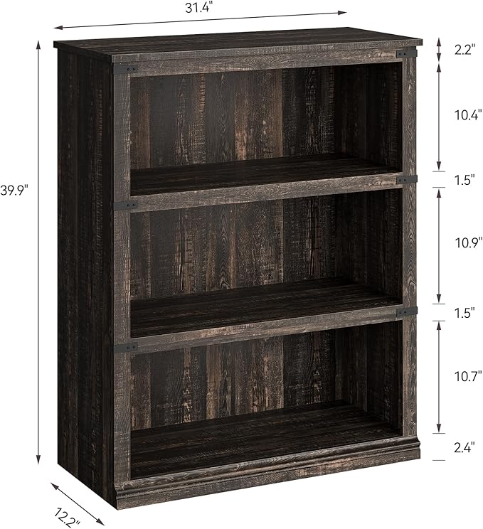 GAOMON 3 Tier Bookcase, Farmhouse Book shelf with Storage Open Display Bookshelves, 40" Low Book Case Wooden 3 Shelf Bookcase Home Decor Furniture for Home Office, Living Room, Bed Room - Oak - LeafyLoom