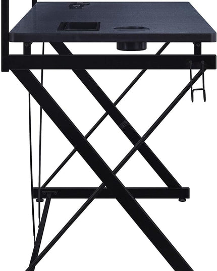 OSP Home Furnishings Emulator Battlestation Gaming Desk with RGB LED Lights, Black - LeafyLoom