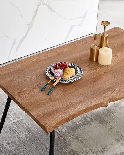 NicBex Dining Table Kitchen Table Farmhouse S Shape Irregular MDF Dining Table Metal Legs Wood Design Table Top Rectangular Dining Table, Easy Assembly, Walnut - LeafyLoom