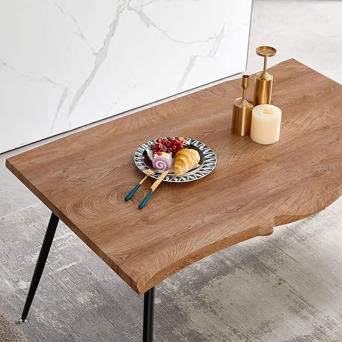 NicBex Dining Table Kitchen Table Farmhouse S Shape Irregular MDF Dining Table Metal Legs Wood Design Table Top Rectangular Dining Table, Easy Assembly, Walnut - LeafyLoom