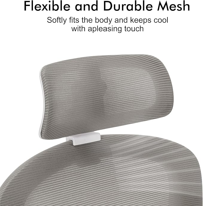 Ergonomic Office Chairs with Adjustable Lumbar Support,Mesh Desk Chair with Adjustable Arms and Wheels,Computer Desk Chair for Home Office Essentials（Headrests,White） - LeafyLoom
