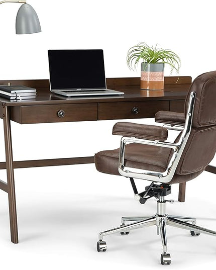 SIMPLIHOME Rylie SOLID WOOD 60 inch Wide Home Office Desk, Writing Table, Workstation, Study Table Furniture in Natural Aged Brown with 3 Drawers - LeafyLoom