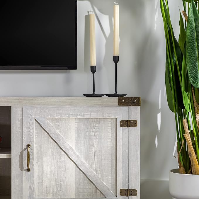 Walker Edison Georgetown Modern Farmhouse Double Barn Door TV Stand for TVs up to 80 Inches, 70 Inch, Stone Grey - LeafyLoom
