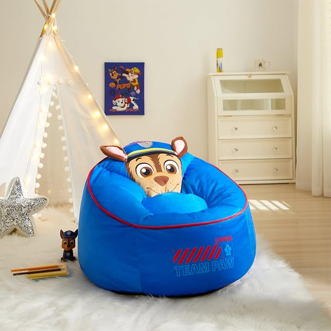 Idea Nuova Paw Patrol The Mighty Movie Hillside by pod Plush Kids Bean Bag Chair, 24" Wx24 Dx17 H - LeafyLoom