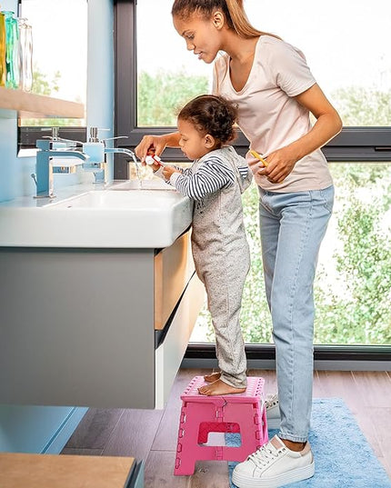 Delxo 9” Folding Step Stool in Pink,1 Pack Premium Heavy Duty Foldable Stool for Kids,Portable Collapsible Plastic Step Stool,Non Slip Folding Stools for Kitchen Bathroom Bedroom - LeafyLoom