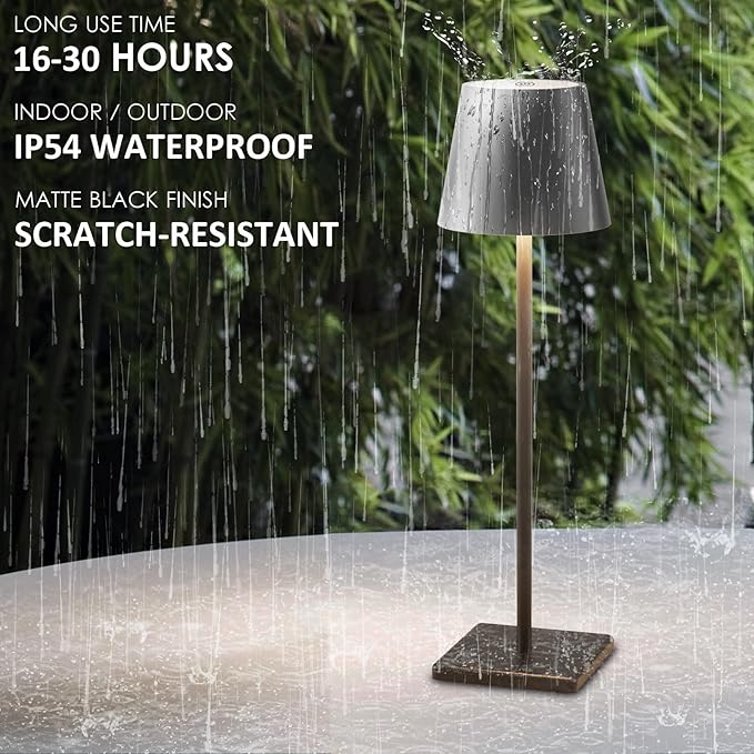 4-Pack LED Cordless Table Lamp, Rechargeable Battery Desk lamp 3W 6000mAh Battery Operated Stepless Dimming Modern Portable Table Light for Restaurant/Dinner/Bedroom/Outdoor IP54 Waterproof (Black) - LeafyLoom