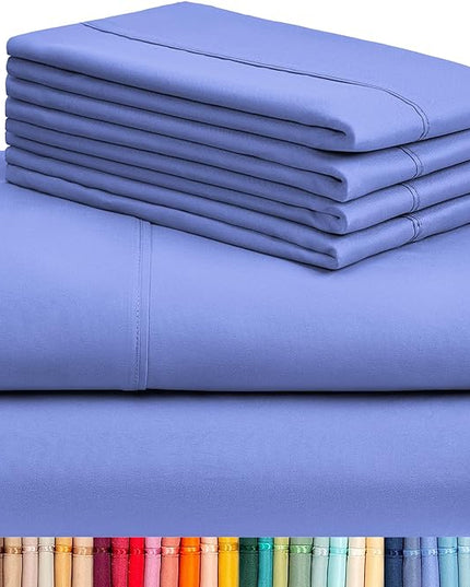 LuxClub 6 PC King Sheet Set, Breathable Luxury Bed Sheets, Deep Pockets 18" Wrinkle Free Cooling Bed Sheets Machine Washable Hotel Bedding Silky Soft - Violet Blue King - LeafyLoom