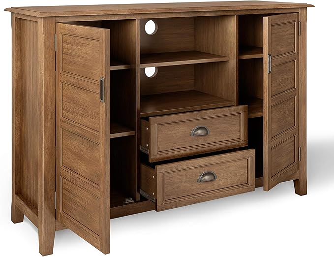 SIMPLIHOME Burlington SOLID WOOD 54 Inch Wide Transitional TV Media Stand in Rustic Natural Aged Brown for TVs up to 60 Inch, For the Living Room and Entertainment Center - LeafyLoom