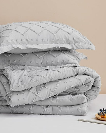 Bedsure California King Comforter Set - Light Grey Comforter, Boho Tufted Shabby Chic Bedding Comforter Set, 3 Pieces Farmhouse Bed Set for All Seasons, Fluffy Soft Bedding Set with 2 Pillow Shams - LeafyLoom