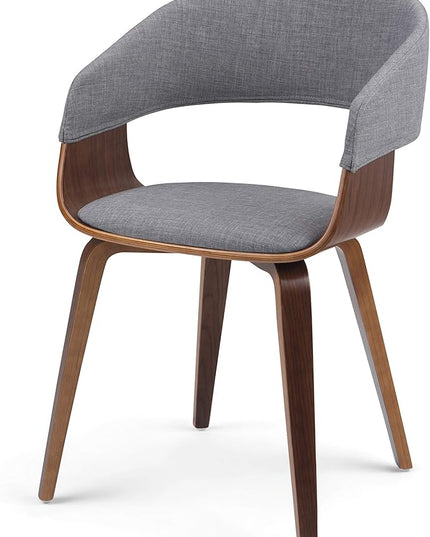 SIMPLIHOME Lowell / Draper Mid Century Modern 7 Pc Dining Set with 6 Upholstered Bentwood Dining Chairs in Grey Linen Look Fabric and 66 inch Wide Table for the Dining Room and Kitchen - LeafyLoom