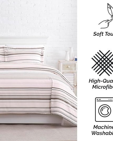 Southshore Fine Living, Inc. Twin Comforter Set, Down Alternative All-Season Striped Comforter with Matching Pillow Sham, Soft Coastal Bedspread for Twin or Twin XL Bed, Coastal Stripes Taupe - LeafyLoom