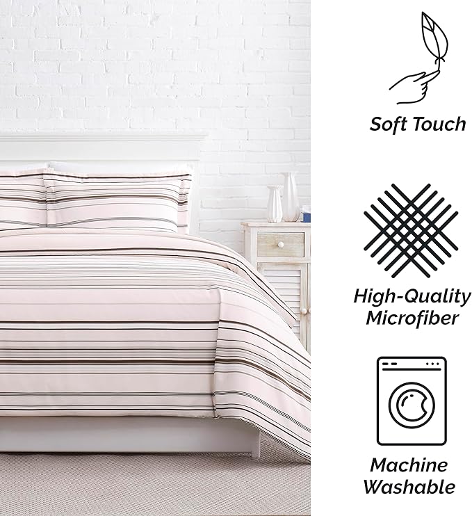 Southshore Fine Living, Inc. Twin Comforter Set, Down Alternative All-Season Striped Comforter with Matching Pillow Sham, Soft Coastal Bedspread for Twin or Twin XL Bed, Coastal Stripes Taupe - LeafyLoom