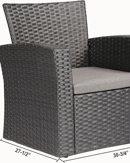 4 Pieces Outdoor Furniture Complete Patio Cushion Wicker P.E Rattan Garden Set, Full, Black - LeafyLoom