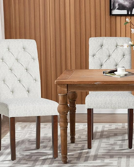 COLAMY Button Tufted Dining Chairs Set of 4, Parsons Upholstered Fabric Dining Room Chairs Kitchen Chairs with Wood Legs and Padded Seat, Honeycomb - LeafyLoom