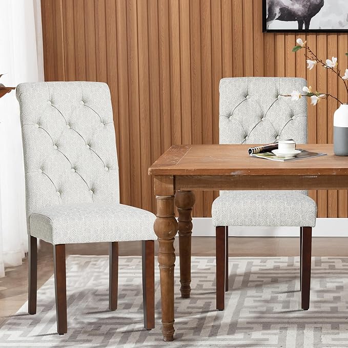 COLAMY Button Tufted Dining Chairs Set of 4, Parsons Upholstered Fabric Dining Room Chairs Kitchen Chairs with Wood Legs and Padded Seat, Honeycomb - LeafyLoom