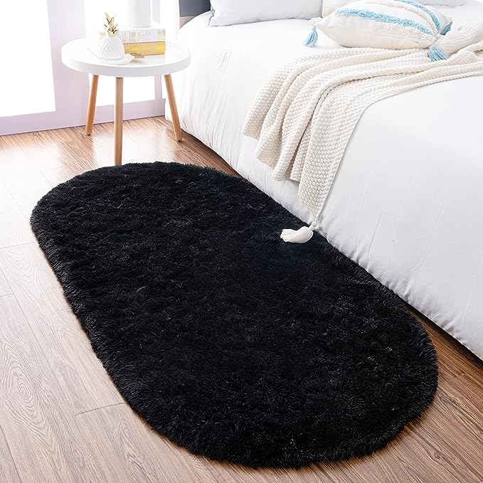 Noahas Ultra Soft Fluffy Bedroom Rugs Kids Room Carpet Modern Shaggy Area Rugs Home Decor 2.6' X 5.3', Black - LeafyLoom