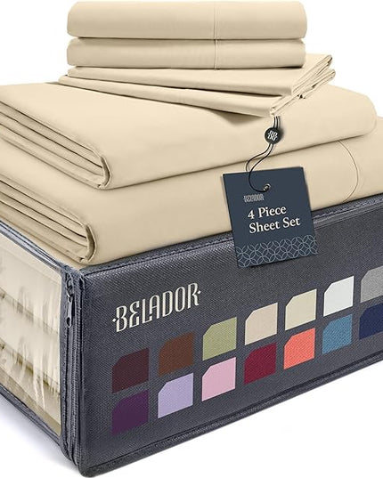 BELADOR Silky Soft Twin Sheet Set - Luxury 4 Piece Bed Sheets for Twin Size Bed, Secure-Fit Deep Pocket Sheets with Elastic, Breathable Hotel Sheets and Pillowcase Set, Wrinkle Free Oeko-Tex Sheets - LeafyLoom