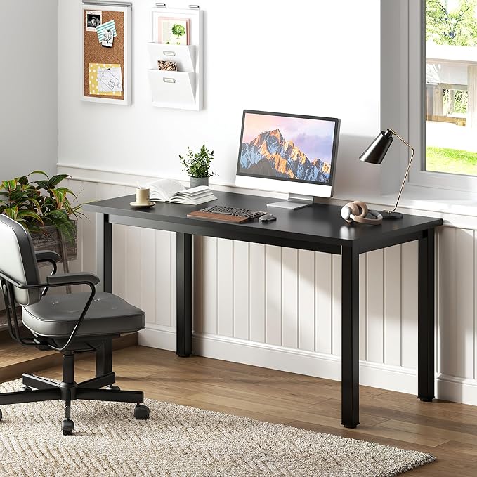 Need Computer Desk, 47 inch Home Office Desk, Modern Simple Style Home Office Gaming Desk, Basic Writing Table for Study Student, Black Metal Frame, Black - LeafyLoom