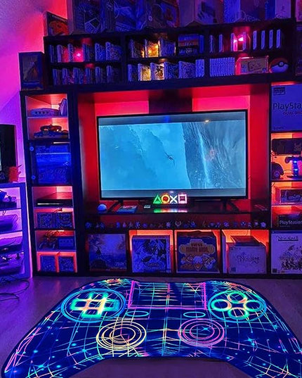 Gaming Rug Teen Boys Carpet Glow in The Blacklight Gamer Rug for Boys Room Playroom Non-Slip Area Rug Kids Boys Girls Game Room Casual Mat (60"x39") - LeafyLoom