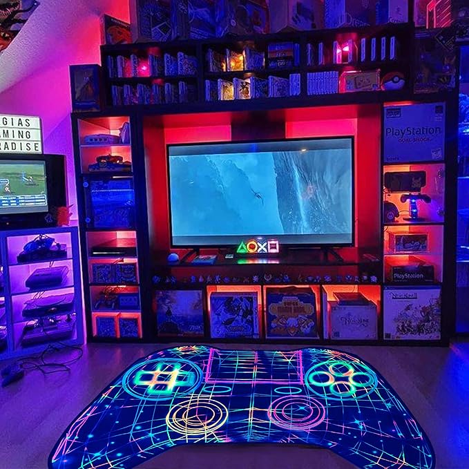 Gaming Rug Teen Boys Carpet Glow in The Blacklight Gamer Rug for Boys Room Playroom Non-Slip Area Rug Kids Boys Girls Game Room Casual Mat (60"x39") - LeafyLoom