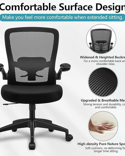 FelixKing Office Chair, Ergonomic Desk Chair Breathable Mesh Chair with Adjustable High Back Lumbar Support Flip-up Armrests, Executive Rolling Swivel Comfy Task Computer Chair for Home Office - LeafyLoom