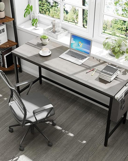 Shintenchi 55 inch Computer Desk with Storage Bag, Study Workstation Modern Simple Design for Home Office, Student Writing Desk, Office Working Desk, Gray - LeafyLoom