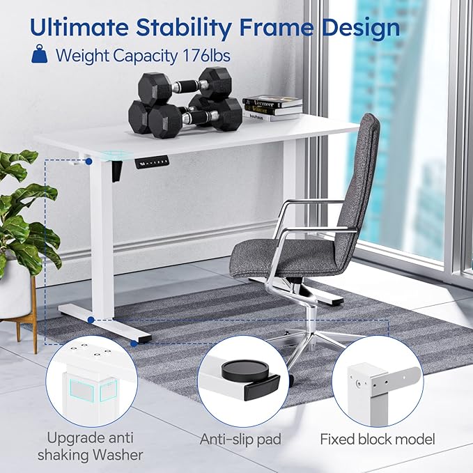 Motorized Standing Desks, Electric Stand Up Desk with Ultra Stable Construction and Cable Management,adjustable Height Desk with Memory Preset Design for Home Office Use 48x24 in White - LeafyLoom