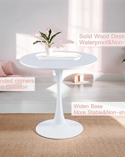 White Round Table Modern Dining Table, 24" Tulip Table Kitchen Table Small Dining Table for 2 People Coffee Table - LeafyLoom
