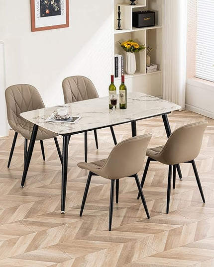 YOUNIKE Dining Chairs Set of 2, Khaki Comfy Padded Kitchen Chairs, Armless Modern Faux Leather Upholstered Dining Room Chairs, Elegant Dinning Chairs Side Chairs, Loads up to 300LBS - LeafyLoom