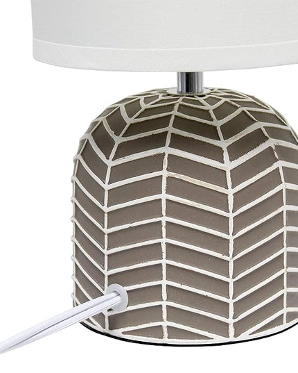 Simple Designs LT1137-TAU 10.43" Petite Contemporary Webbed Waves Base Bedside Table Desk Lamp w White Fabric Drum Shade for Home Decor, Bedroom, Living Room, Entryway, Office, Taupe - LeafyLoom