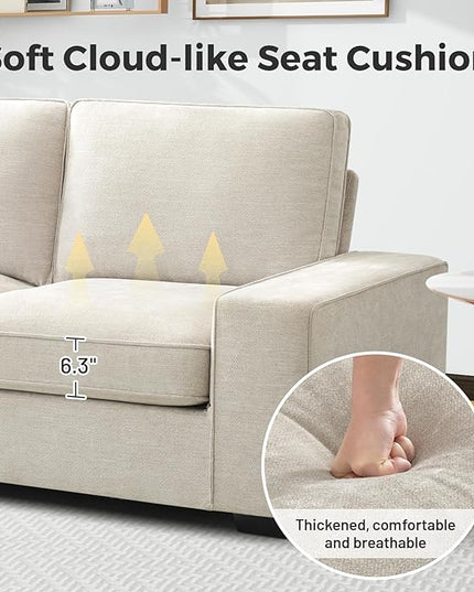 EASELAND Sofa Couch, 88" Chenille Loveseat for Living Room, 3 Seater Lounge Sofa for Bedroom with Removable Back and Seat Cushions, Modern Deep Seat Comfy Couch with Solid Wood Legs and Armrest(Beige) - LeafyLoom