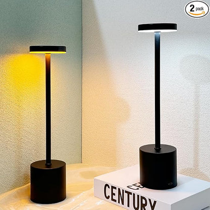 2 Pack Cordless Table Lamp Rechargeable 5000mAh Battery Operated Portable LED Desk Lamp 3 Color Temperature Stepless Dimming for Bedroom Restaurant Coffee Shop Party (Black) - LeafyLoom