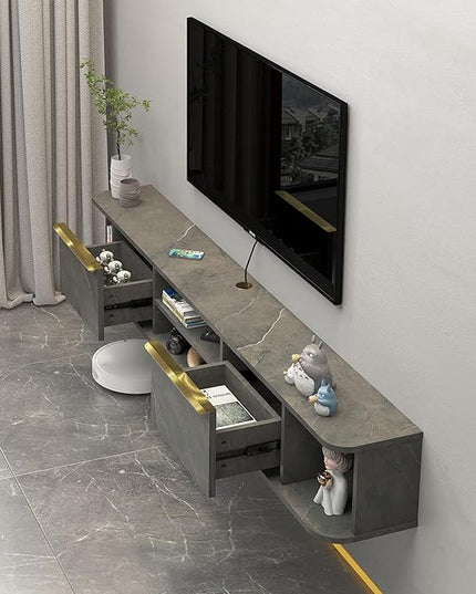 Pmnianhua Floating TV Stand with 2 Drawers,63'' Wall Mounted Floating TV Shelf,Floating Shelf for Under TV,Floating TV Unit with Storage for Bedroom Living Room(Grey) - LeafyLoom
