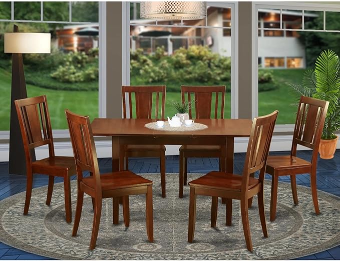 East West Furniture NODU7-MAH-W 7 Piece Modern Set Consist of a Rectangle Wooden Table with Butterfly Leaf and 6 Dining Room Chairs, 32x54 Inch - LeafyLoom
