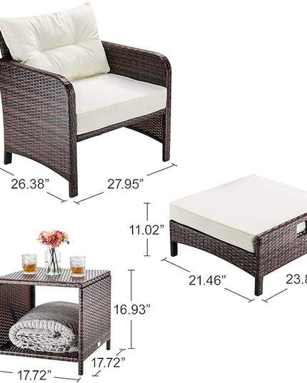 Pamapic 5 Pieces Wicker Patio Furniture Set Outdoor Patio Chairs with Ottomans Conversation Furniture with coffetable for Poorside Garden Balcony(Beige) - LeafyLoom