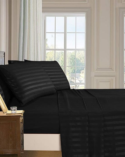 Elegant Comfort Softest and Coziest 4-Piece Sheet Set - 1500 Premium Hotel Quality Microfiber - Luxurious Wrinkle Resistant 4-Piece Damask Stripe Bed Sheet Set, Twin XL, Black - LeafyLoom
