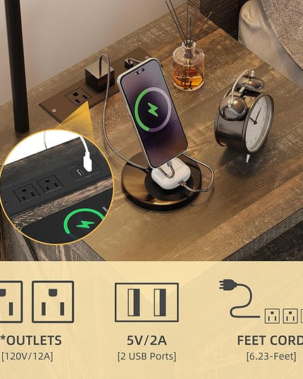 DWVO Floor Lamp with Table, Side Table Lamp with Outlets and USB Ports, 3-Color Temperature Table Lamps for Living Room, Bedroom, Modern Floor Lamp with Shelves,Dark Grey - LeafyLoom