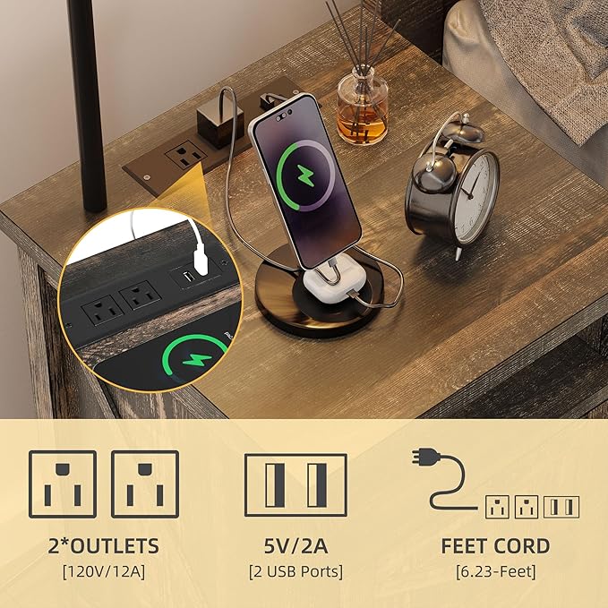 DWVO Floor Lamp with Table, Side Table Lamp with Outlets and USB Ports, 3-Color Temperature Table Lamps for Living Room, Bedroom, Modern Floor Lamp with Shelves,Dark Grey - LeafyLoom