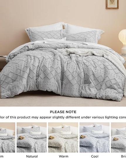 Bedsure Twin/Twin XL Comforter Set - Light Grey Boho Twin Extra Long Comforter Set for College, Shabby Chic Dorm Bedding Set, 2 Pieces Modern Farmhouse Bed Set, includes 1 Pillow Sham - LeafyLoom