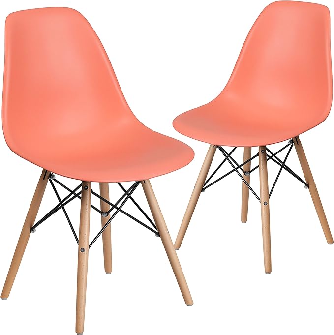 Flash Furniture 2 Pk. Elon Series Peach Plastic Chair with Wooden Legs - LeafyLoom