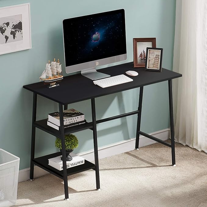 VECELO 43 Inch Computer Modern Student Writing home-office, Ladder Desk, Black - LeafyLoom