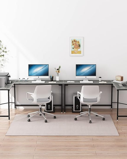 66 Inch L-Shaped Corner Computer Desk, Home Office Desk, Large Space Gaming Desk, Studying Writing Table Workstation, Gray - LeafyLoom