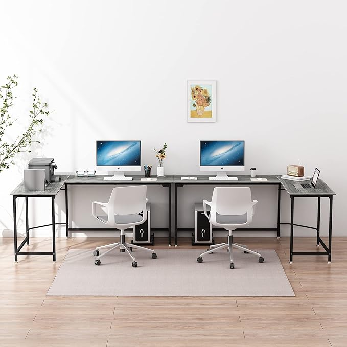 66 Inch L-Shaped Corner Computer Desk, Home Office Desk, Large Space Gaming Desk, Studying Writing Table Workstation, Gray - LeafyLoom