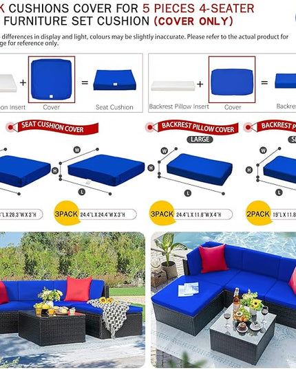 ClawsCover 9Pack Outdoor Seat and Back Cushions Replacement Covers Fit for 5 Pieces 4-Seater Wicker Rattan Patio Conversation Set Sectional Couch Furniture,Royal Blue-Include Cover Only(Small) - LeafyLoom